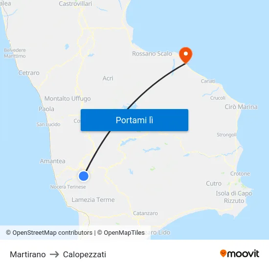 Martirano to Calopezzati map