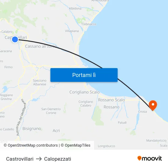 Castrovillari to Calopezzati map