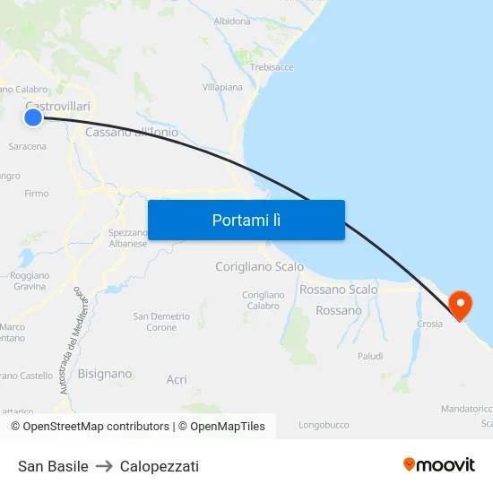 San Basile to Calopezzati map