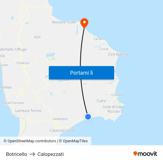 Botricello to Calopezzati map
