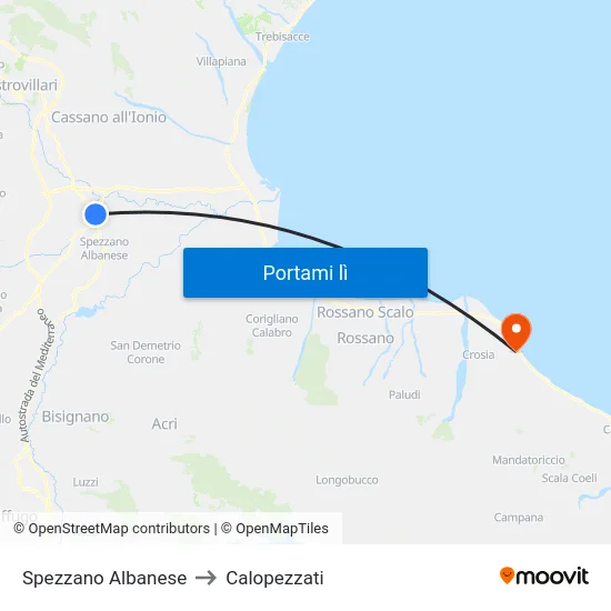 Spezzano Albanese to Calopezzati map