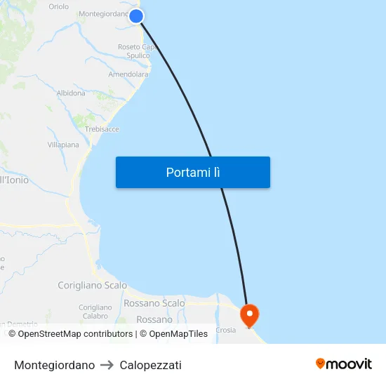 Montegiordano to Calopezzati map
