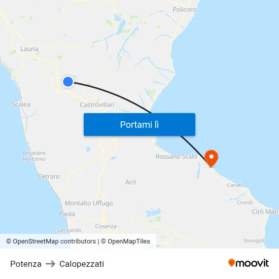 Potenza to Calopezzati map