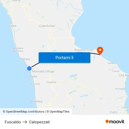 Fuscaldo to Calopezzati map