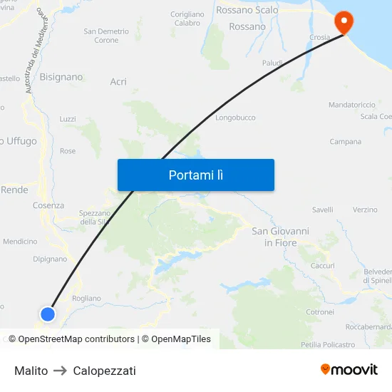 Malito to Calopezzati map