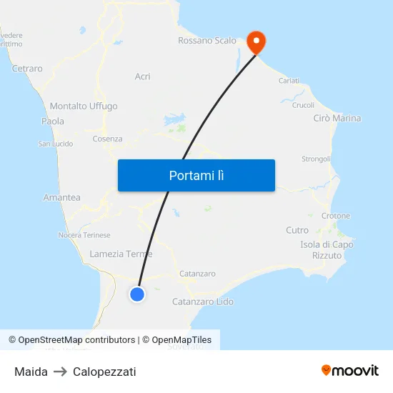Maida to Calopezzati map