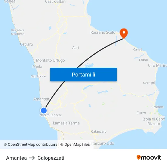 Amantea to Calopezzati map