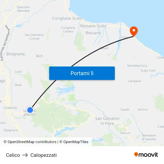 Celico to Calopezzati map