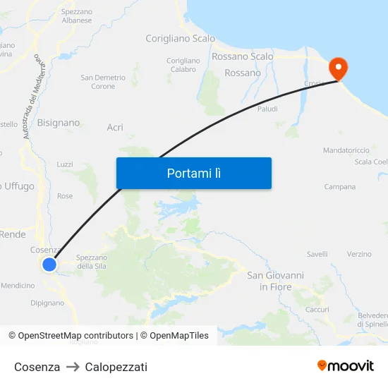 Cosenza to Calopezzati map