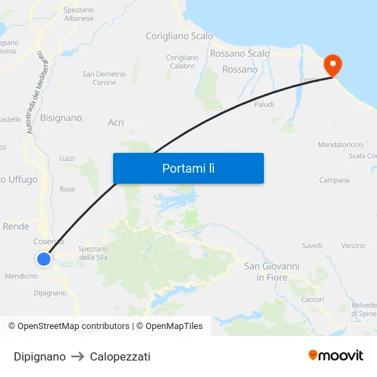 Dipignano to Calopezzati map