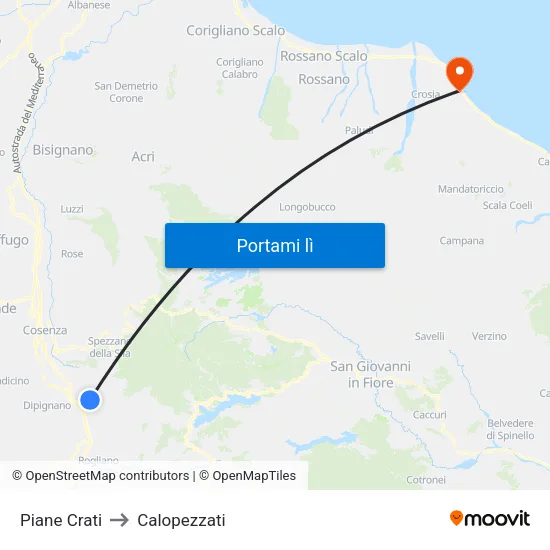 Piane Crati to Calopezzati map