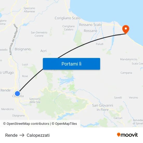 Rende to Calopezzati map