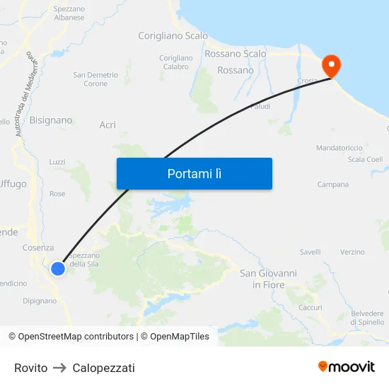 Rovito to Calopezzati map