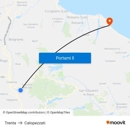 Trenta to Calopezzati map