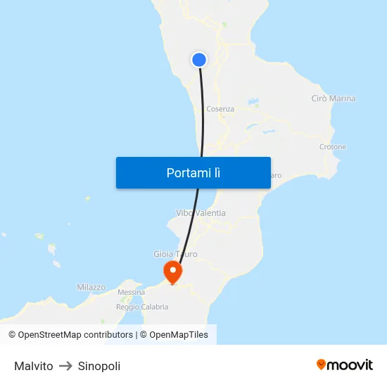 Malvito to Sinopoli map