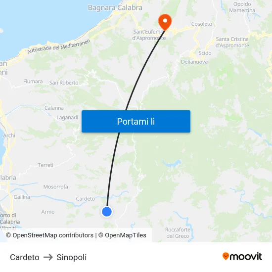 Cardeto to Sinopoli map