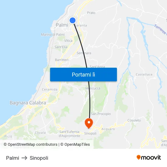Palmi to Sinopoli map