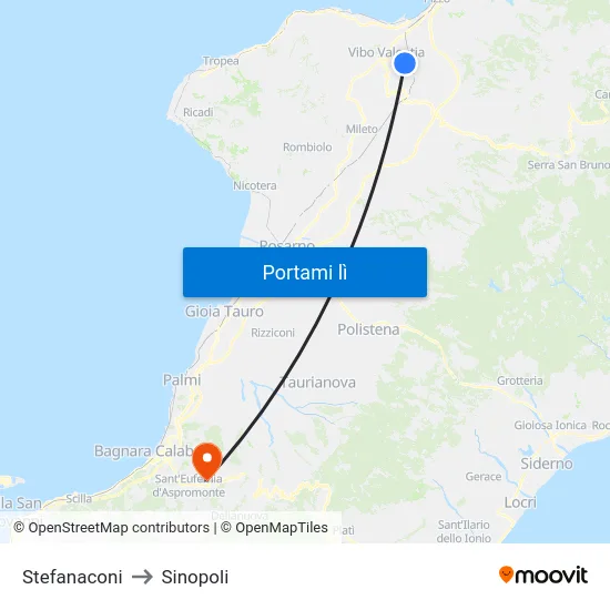 Stefanaconi to Sinopoli map