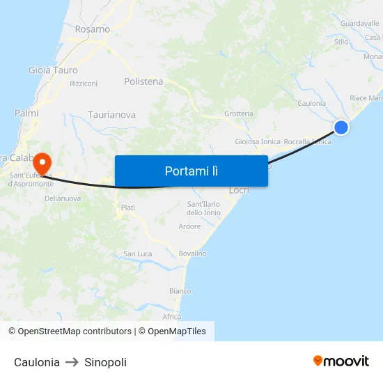 Caulonia to Sinopoli map