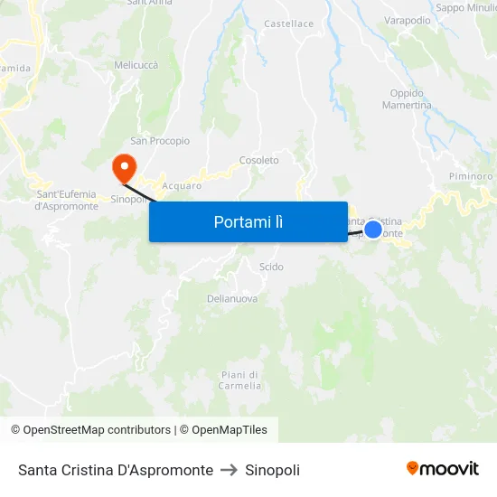 Santa Cristina D'Aspromonte to Sinopoli map