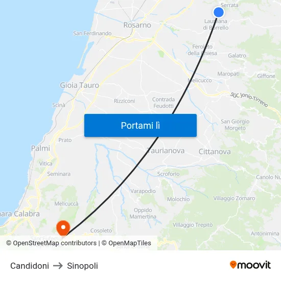 Candidoni to Sinopoli map