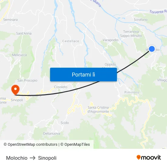 Molochio to Sinopoli map