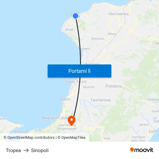 Tropea to Sinopoli map