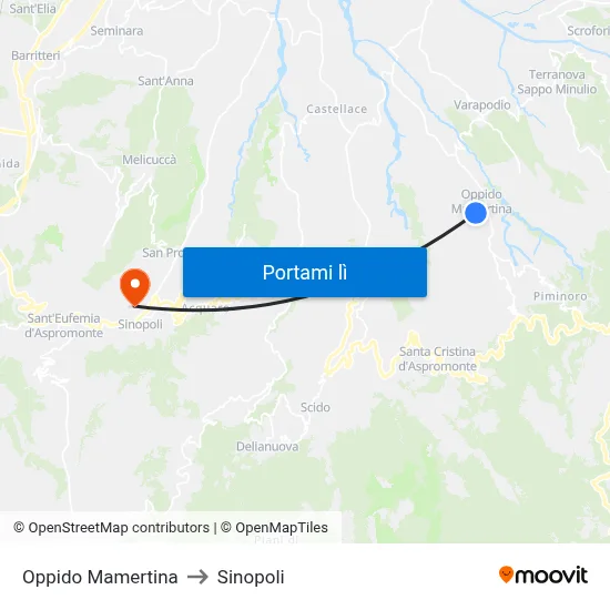 Oppido Mamertina to Sinopoli map