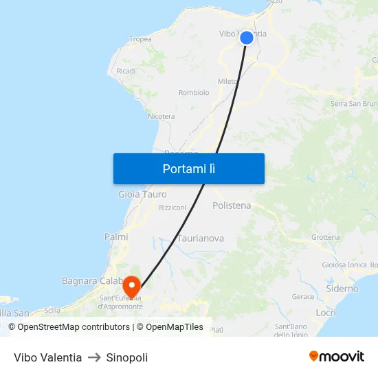 Vibo Valentia to Sinopoli map
