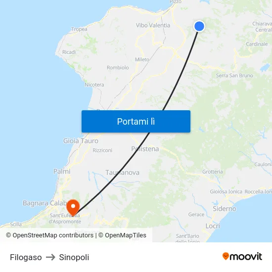 Filogaso to Sinopoli map