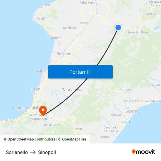 Sorianello to Sinopoli map