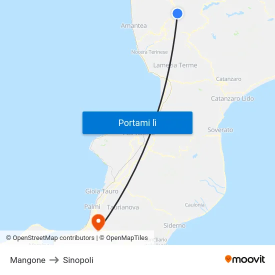 Mangone to Sinopoli map