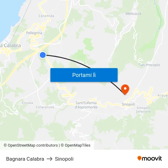 Bagnara Calabra to Sinopoli map