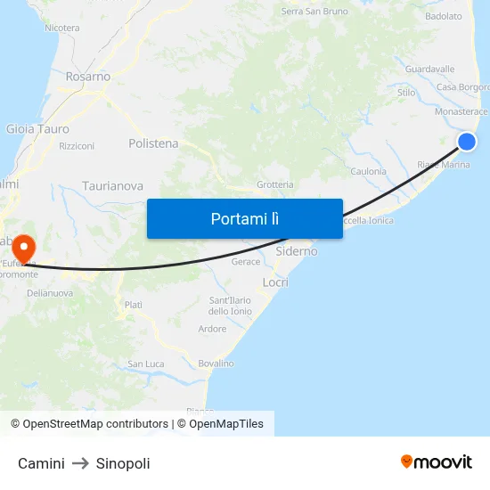 Camini to Sinopoli map
