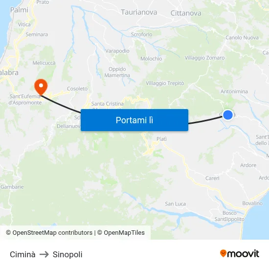 Ciminà to Sinopoli map