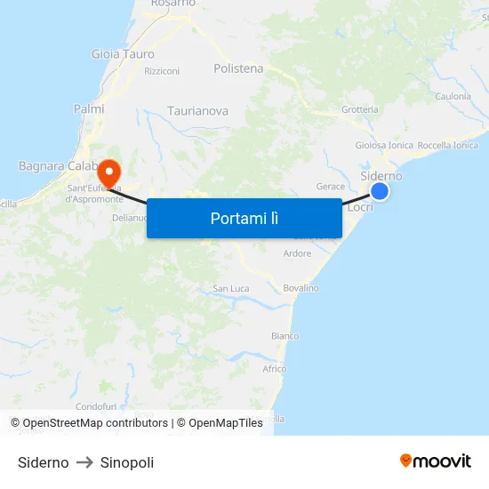 Siderno to Sinopoli map