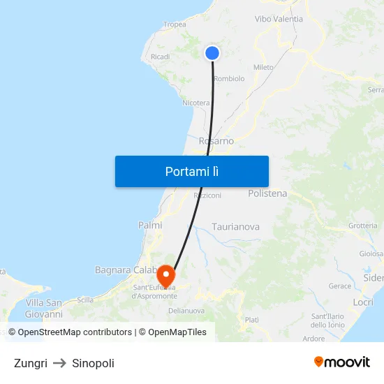 Zungri to Sinopoli map