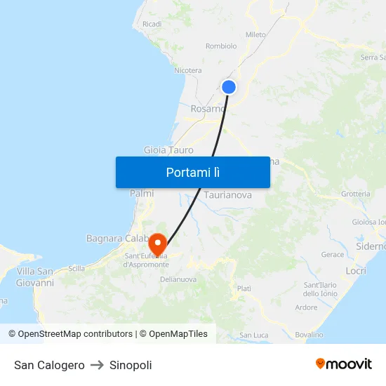 San Calogero to Sinopoli map
