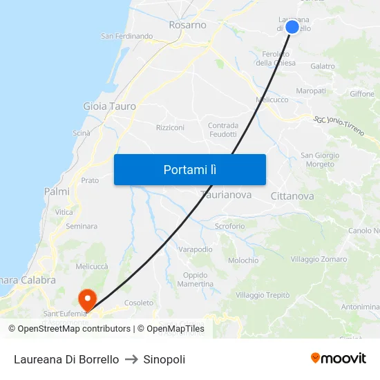 Laureana Di Borrello to Sinopoli map