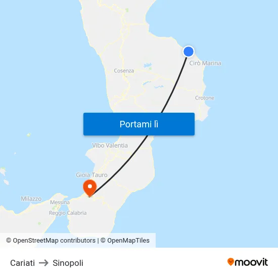 Cariati to Sinopoli map