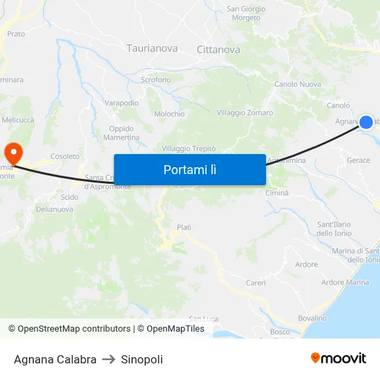 Agnana Calabra to Sinopoli map