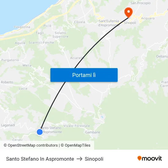 Santo Stefano In Aspromonte to Sinopoli map