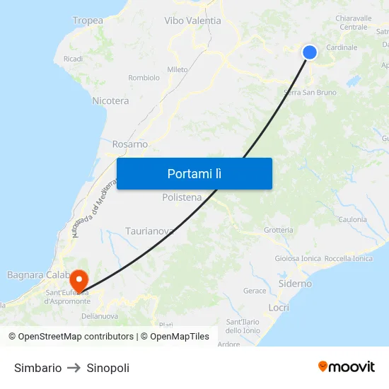 Simbario to Sinopoli map