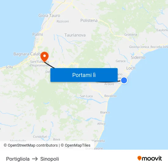 Portigliola to Sinopoli map