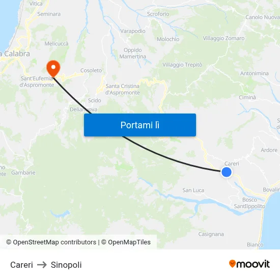 Careri to Sinopoli map
