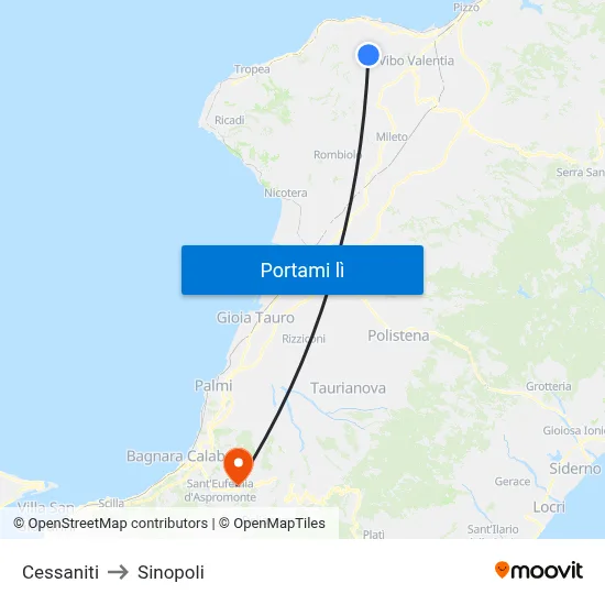 Cessaniti to Sinopoli map