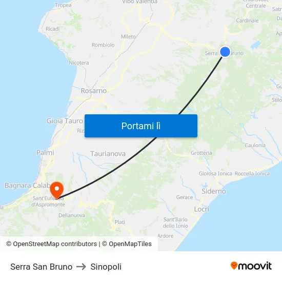 Serra San Bruno to Sinopoli map