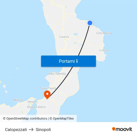 Calopezzati to Sinopoli map