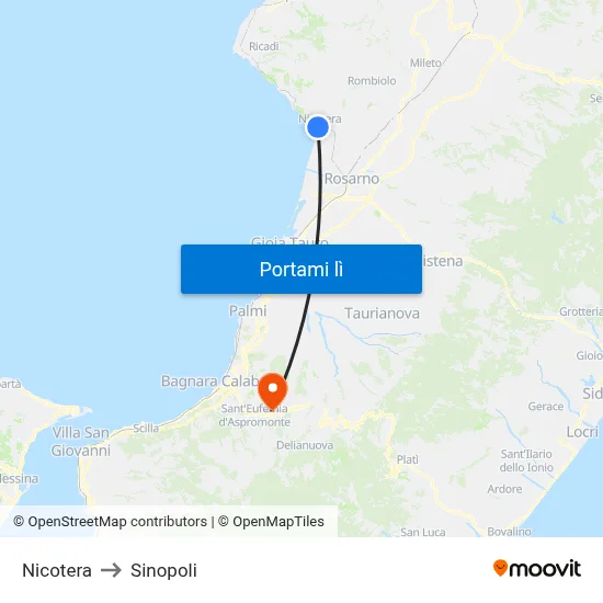 Nicotera to Sinopoli map