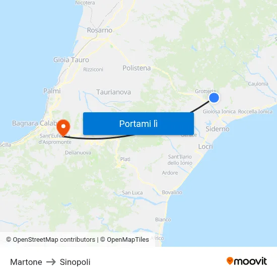 Martone to Sinopoli map